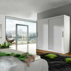 Armadio 180x215h cm 2 ante scorrevoli design moderno bianco Aisha