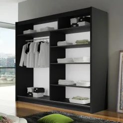 Armadio 180x215h cm 2 ante scorrevoli design moderno nero Aisha