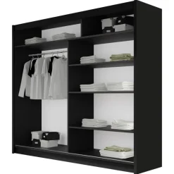 Armadio 180x215h cm 2 ante scorrevoli design moderno nero Aisha