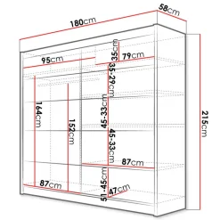 Armadio 180x215h cm 2 ante scorrevoli design moderno nero Aisha
