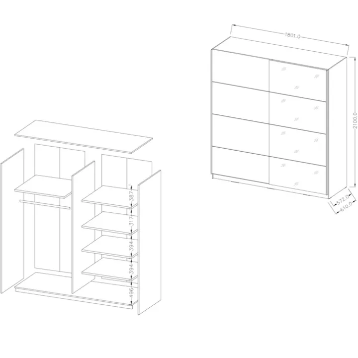 Armadio 180x210h cm 2 ante scorrevoli bianco opaco Pascal Gihome®