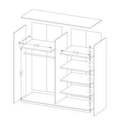 Armadio 200x210h cm 2 ante scorrevoli con specchio bianco frassinato Cortina Gihome®