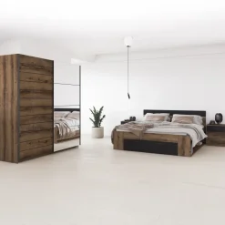 Armadio 180x210h cm 2 ante scorrevoli con specchio moderno rovere scuro Lisbona Gihome®