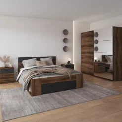 Armadio 180x210h cm 2 ante scorrevoli con specchio moderno rovere scuro Lisbona Gihome®