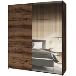 Armadio 180x210h cm 2 ante scorrevoli con specchio moderno rovere scuro Lisbona Gihome®
