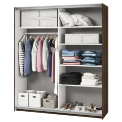 Armadio 180x210h cm 2 ante scorrevoli con specchio moderno rovere scuro Lisbona Gihome®