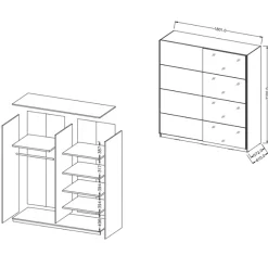 Armadio 180x210h cm 2 ante scorrevoli con specchio moderno rovere scuro Lisbona Gihome®