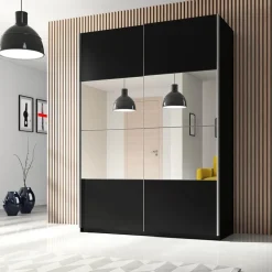 Armadio 150x210h cm 2 ante scorrevoli con specchio nero opaco Pascal Gihome®