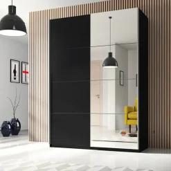 Armadio 150x210h cm 2 ante scorrevoli con specchio nero opaco Pascal Gihome®