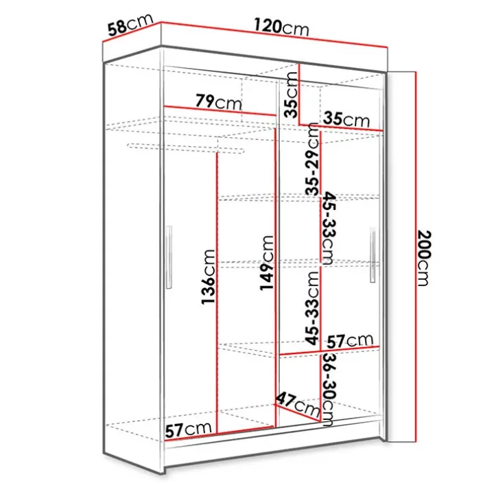 Armadio 120x200h cm 2 ante scorrevoli moderno nero Tancredi