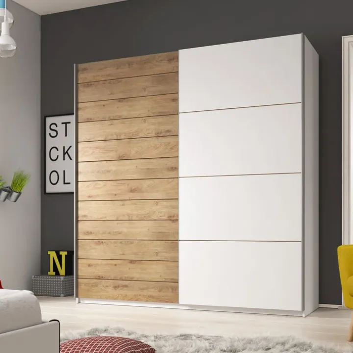 Armadio 220x210h cm 2 ante scorrevoli bianco opaco rovere Nexus Gihome®