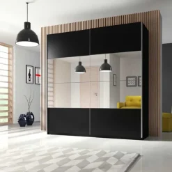 Armadio 180x210h cm 2 ante scorrevoli con specchio nero Pascal Gihome®