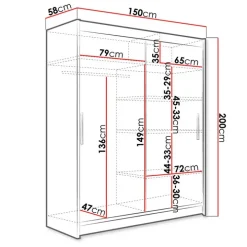 Armadio 150x200h cm 2 ante scorrevoli design bianco Vilma