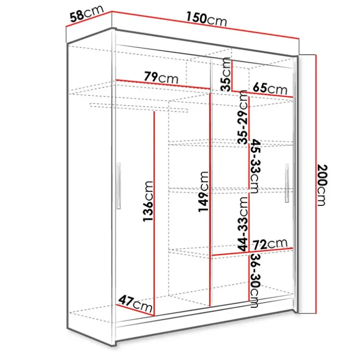 Armadio 150x200h cm 2 ante scorrevoli design bianco Vilma