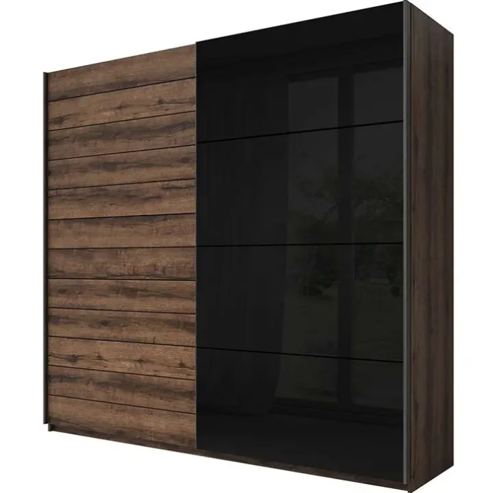Armadio 200x210h cm 2 ante scorrevoli rovere scuro nero lucido Cortina Gihome®