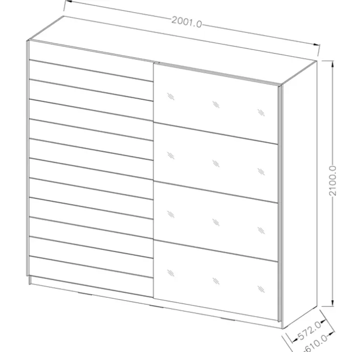Armadio 200x210h cm 2 ante scorrevoli rovere scuro nero lucido Cortina Gihome®
