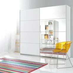 Armadio 221x210h cm 2 ante scorrevoli con specchio bianco Pascal Gihome®