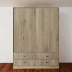 Armadio 150x201h cm 2 ante scorrevoli 4 cassetti rovere sonoma Danubio