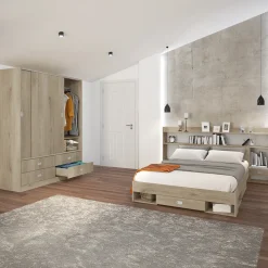 Armadio 150x201h cm 2 ante scorrevoli 4 cassetti rovere sonoma Danubio