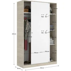 Armadio 120x204h cm 2 ante scorrevoli rovere bianco opaco Royal