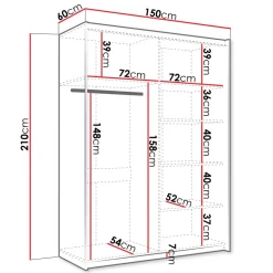 Armadio 150x210h cm 2 ante scorrevoli con specchio bianco Lilly