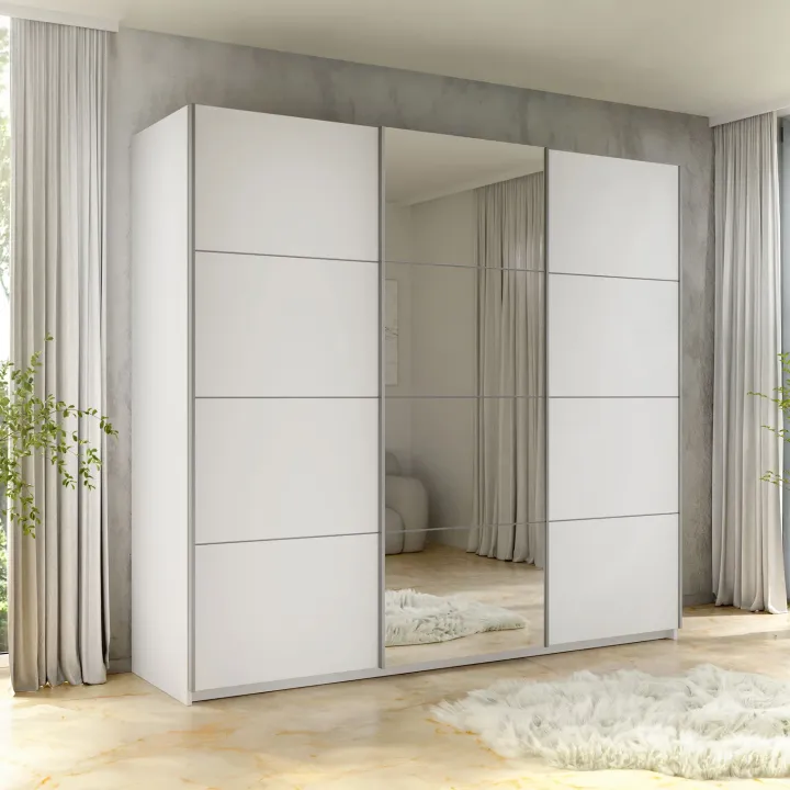 Armadio 250x210h cm 3 ante scorrevoli con specchio bianco Lilly