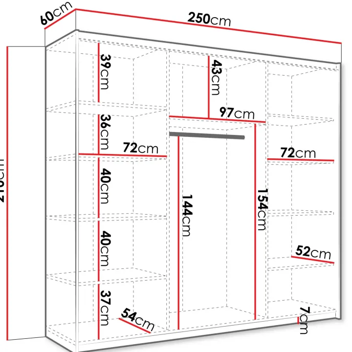 Armadio 250x210h cm 3 ante scorrevoli con specchio bianco Lilly