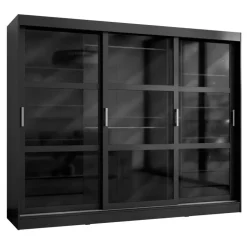 Armadio 250x203h cm 3 ante scorrevoli vetrate 4 cassetti nero opaco Nivora