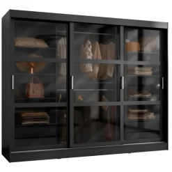 Armadio 250x203h cm 3 ante scorrevoli vetrate 4 cassetti nero opaco Nivora