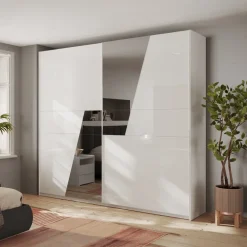 Armadio 275x240h cm 2 ante scorrevoli con specchio bianco lucido Gassy