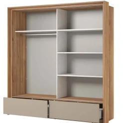Armadio 209x219h cm 2 ante scorrevoli 2 cassetti con specchio rovere tortora Lise