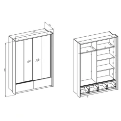 Armadio 159x219h cm 2 ante scorrevoli 2 cassetti con specchio rovere tortora Lise