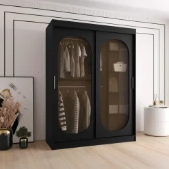 Armadio 150x200h cm 2 ante scorrevoli vetrate nero opaco Elmor