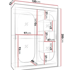 Armadio 150x200h cm 2 ante scorrevoli vetrate nero opaco Elmor