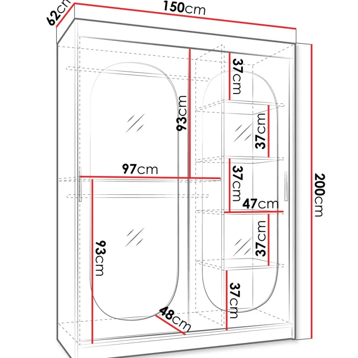 Armadio 150x200h cm 2 ante scorrevoli vetrate nero opaco Elmor