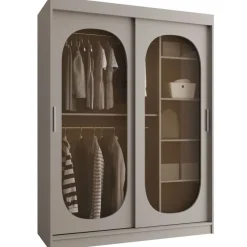 Armadio 150x200h cm 2 ante scorrevoli vetrate beige cashmere Elmor