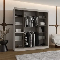 Armadio 180x200h cm 2 ante scorrevoli vetrate beige cashmere Elmor