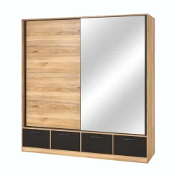Armadio 200x209h cm 2 ante scorrevoli con specchio 4 cassetti rovere nero Yve