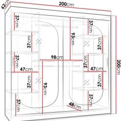 Armadio 200x200h cm 2 ante scorrevoli vetrate nero opaco Elmor