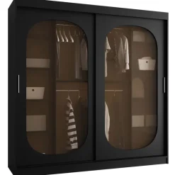 Armadio 200x200h cm 2 ante scorrevoli vetrate nero opaco Elmor