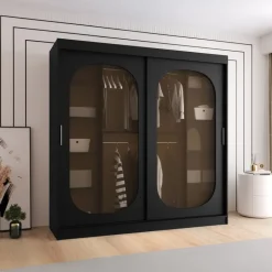 Armadio 200x200h cm 2 ante scorrevoli vetrate nero opaco Elmor