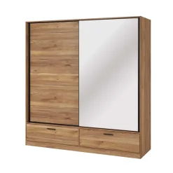 Armadio 180x209h cm 2 ante scorrevoli con specchio 2 cassetti rovere Yve