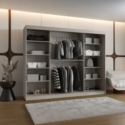 Armadio 250x200h cm 3 ante scorrevoli vetrate beige cashmere Elmor