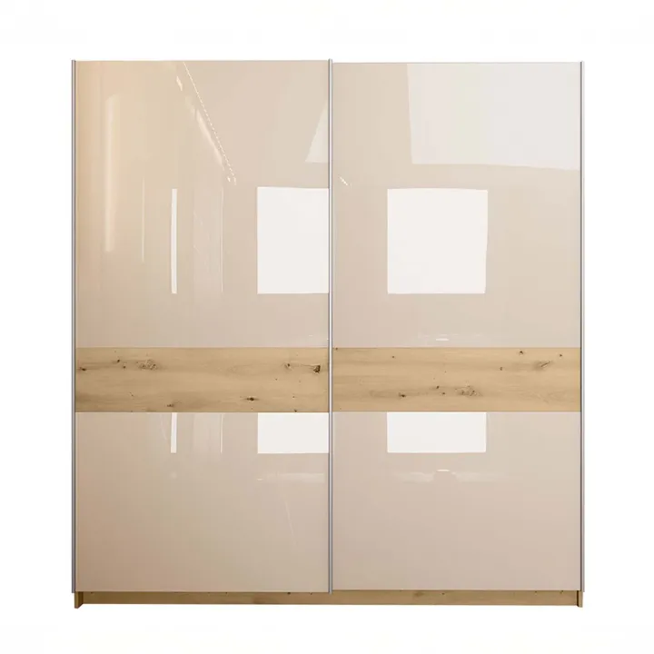 Armadio 200x215h cm 2 ante scorrevoli beige cashmere lucido rovere Elara