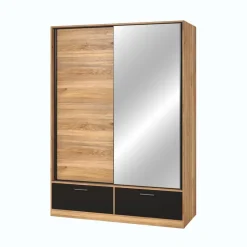 Armadio 150x209h cm 2 ante scorrevoli con specchio 2 cassetti rovere nero Yve