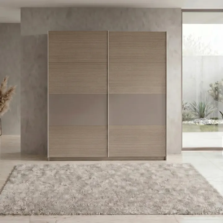 Armadio 200x218h cm 2 ante scorrevoli rovere scuro marrone Rebecca