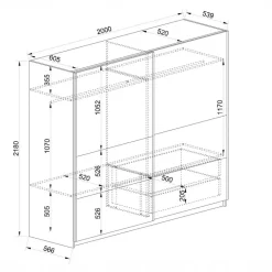 Armadio 200x218h cm 2 ante scorrevoli rovere scuro marrone Rebecca