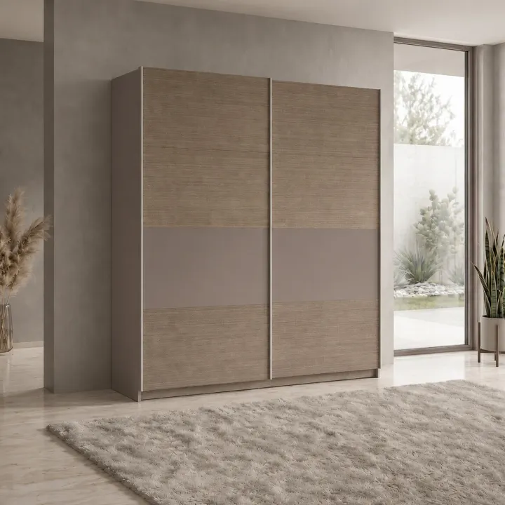 Armadio 200x218h cm 2 ante scorrevoli rovere scuro marrone Rebecca