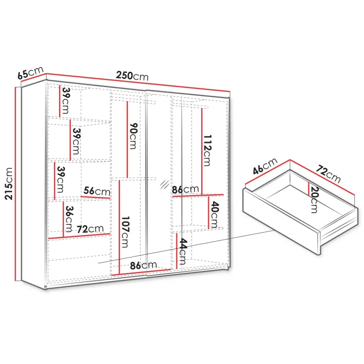 Armadio 250x215h cm 2 ante scorrevoli bianco Duppy