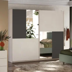 Armadio 275x240h cm 2 ante scorrevoli con specchio beige cashmere antracite Varry